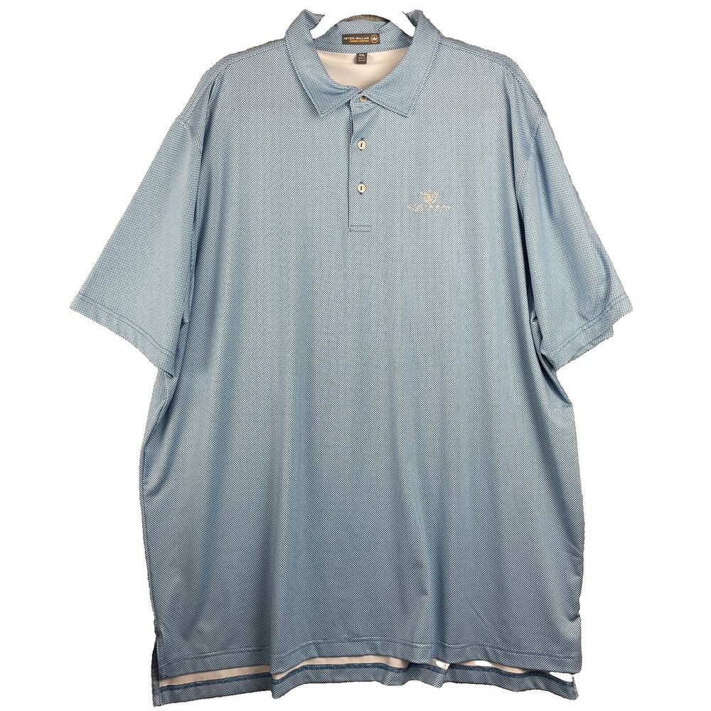 Peter Millar Summer Comfort Polo Shirt Mens 2XL Blue White Check Golf Logo